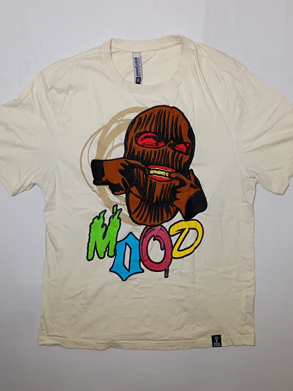 Rebel Minds Mood Mask Graphic Short Sleeve Cotton Tee Shirt 3XL Cream Crew Neck